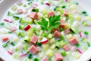 Окрошка с редиской и колбасой
