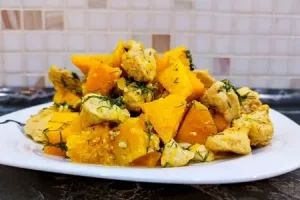Тыква запечённая в духовке с курицей // пп рецепт