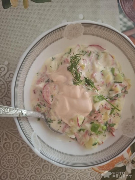 Рецепт: Окрошка с колбасой - Готовлю с любовью.